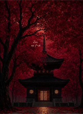 Japanese Pagoda poster - Red Maple Tree Autumn Forest poster - Zen Buddhist