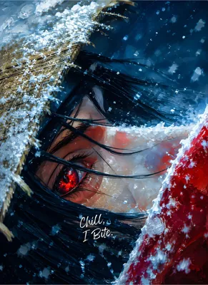 Dramatic Anime Warrior poster – "Chill, I Bite" Snow Blizzard Fantasy poster