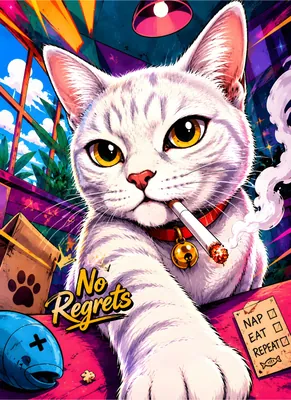 Funny Cat Poster - Vibrant Pop Art White Cat Poster for Cool Room Decor