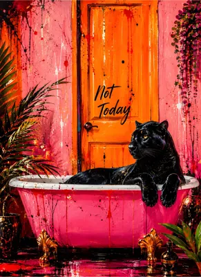 Black Panther in Pink Bathtub Poster
