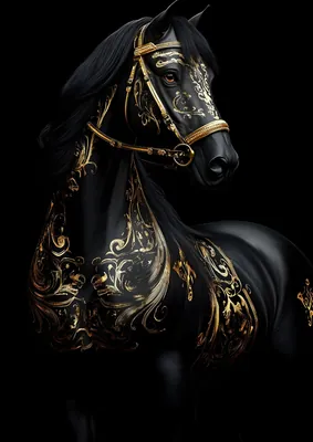 Majestic Black & Gold Horse Poster – Ornate Equestrian Poster & Regal Dark
