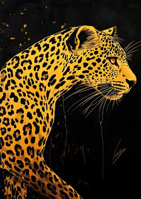 Majestic Black and Gold Leopard Poster – Modern High-Contrast Wildlife Portrait
