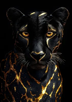 Black and Gold Panther Poster – Luxury Kintsugi Wildlife Poster
