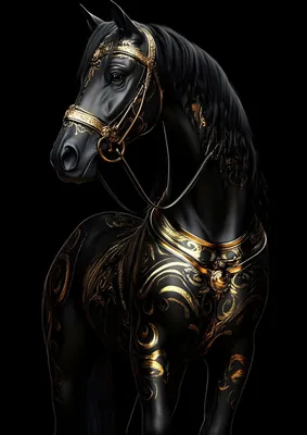 Majestic Black and Gold Horse Poster – Luxury Ornate Stallion Poster & Dark