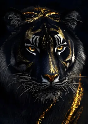 Black and Gold Tiger Poster - Modern Luxury Wildlife Decor & Dark Aesthetic