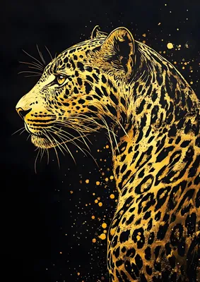 Golden Leopard Profile poster – Black and Gold Wildlife poster for Modern