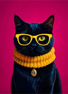 Black Cat with Yellow Glasses Pop Art – Bold Pink & Gold Modern Wall Décor