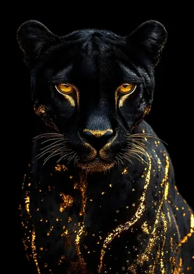 Black Panther Poster – Luxury Black and Gold Animal Portrait Poster