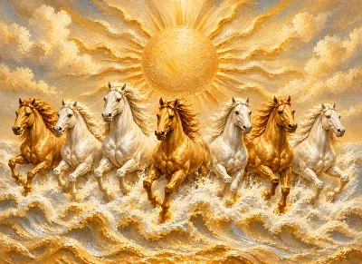 Seven Horses Golden Sun poster for Living Room
