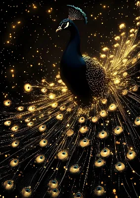 Golden Peacock poster poster - Majestic Peacock with Glowing Gold Feathers