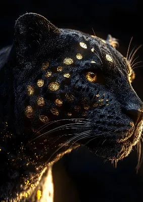 Black Panther poster – Close-Up Feline Profile with Gold Rosettes & Amber Eye