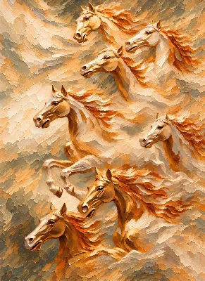 Seven Golden Horses Impasto poster for Living Room