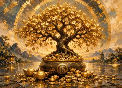 Golden Money Tree Feng Shui poster for Living Room