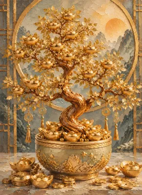 Golden Money Tree Bonsai poster for Living Room