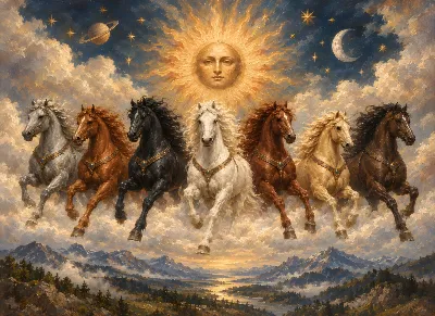 Seven Celestial Horses Vastu poster for Living Room