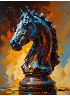 Metallic Chess Knight Horse Head Blue Gold Canvas Wall Art for Living Room | Buy Online India