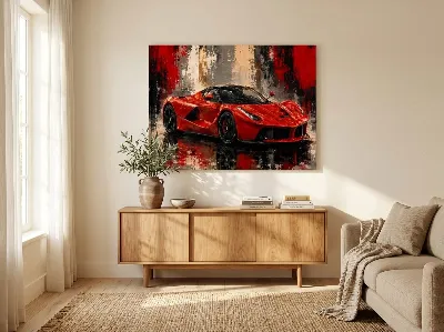 Red sports car abstract canvas wall art