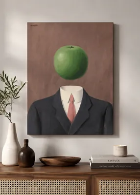 Magritte Son of Man surrealist green apple canvas wall art for the living room, buy online in India