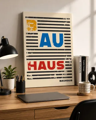 Retro Bauhaus geometric typography canvas wall art for the living room, buy online in India