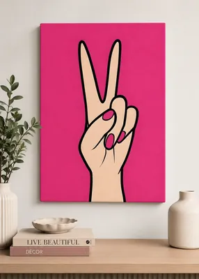 Retro pink peace sign pop art canvas wall art for the bedroom, buy online in India