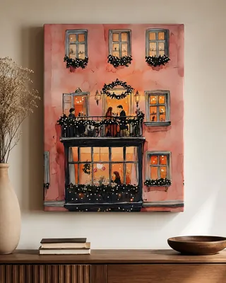 Romantic balcony dinner watercolor canvas wall art for dining room, buy in India