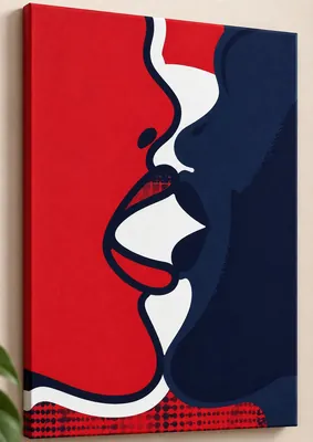 Romantic pop art kiss in red and navy canvas wall art for the bedroom, buy online in India