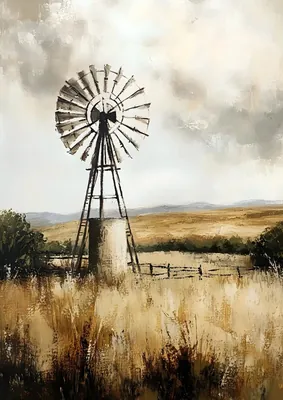 Rustic Windmill Golden Field poster