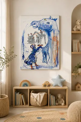 Dalí 1964 blue horse and giraffe surreal canvas wall art for the kids' room, buy online in India