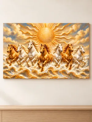 seven horses golden sun canvas wall art