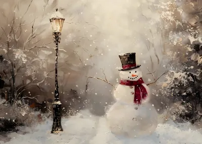 Snowman and Lamppost Winter poster