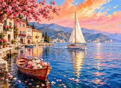 Sunset Sailboat Coastal poster for Living Room