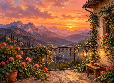 Sunset Terrace Mountain View poster for Living Room