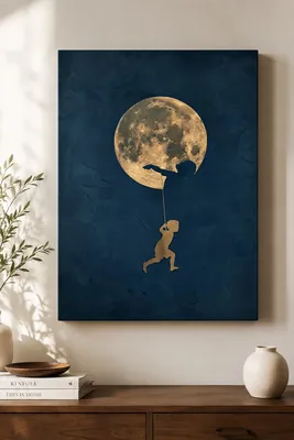 Surreal boy silhouette under a full moon canvas wall art for the kids' room, buy online in India