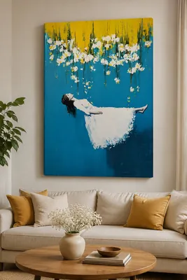 Surreal floating woman canvas wall art for living room, buy online in India