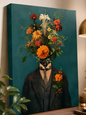 Surreal floral head man in vintage suit canvas wall art for the living room, buy online in India