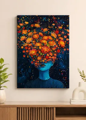 Surreal floral mind with orange blooms canvas wall art for the living room, buy online in India