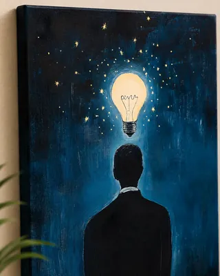 Surreal lightbulb starry night canvas wall art for office, buy in India