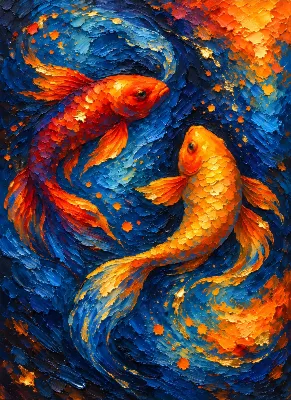 Two Koi Fish Impasto poster for Living Room