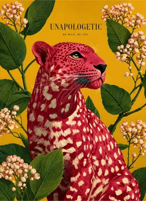 Unapologetic Pink Leopard Botanical Poster – Bold Red & Golden Yellow