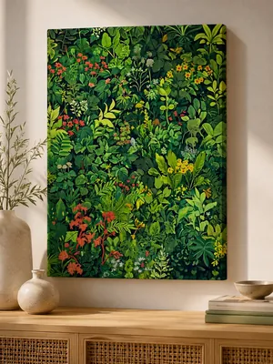 Vibrant botanical jungle foliage canvas wall art for living room, buy in India