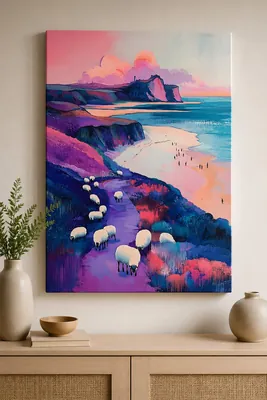Coastal landscape ocean cliffs canvas wall art for living room, buy in India