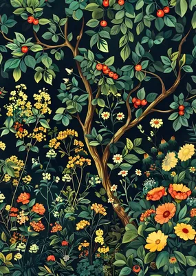 Vintage Berry Tree Botanical poster