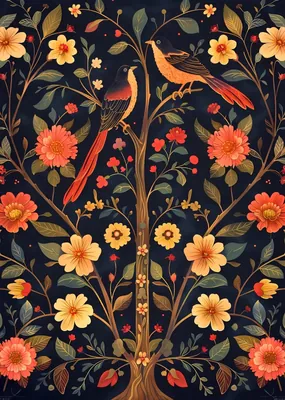 Vintage Folk Art Birds poster