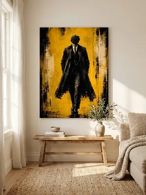 Vintage gangster man in flat cap gold canvas wall art