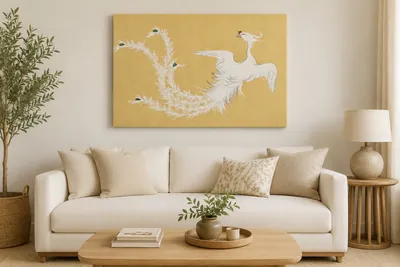 Vintage Japanese white phoenix Asian canvas wall art for the living room, buy online in India