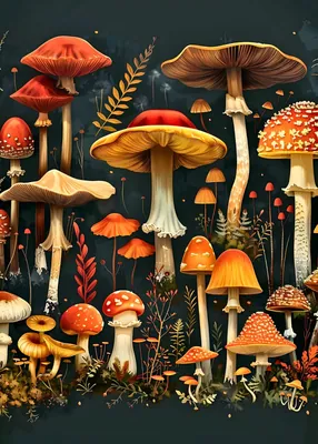 Vintage Orange Mushroom Botanical poster