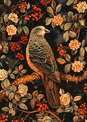 Vintage Parrot and Blossom poster