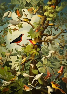 Vintage Songbirds Tree poster