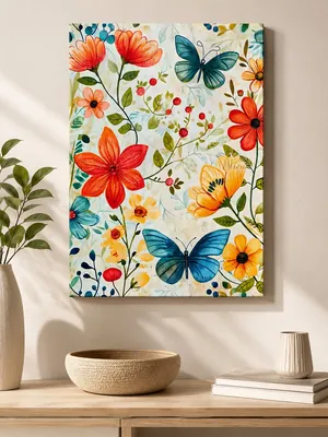 Watercolor floral butterfly canvas wall art for kids' room, buy in India