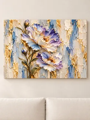 white iris gold leaf impasto canvas wall art